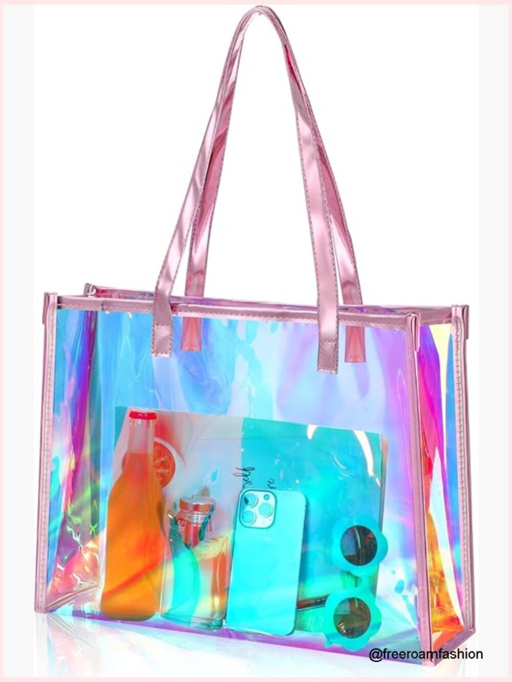 Large Clear Tote Bag with Leather Handle for Travel Work Beach
